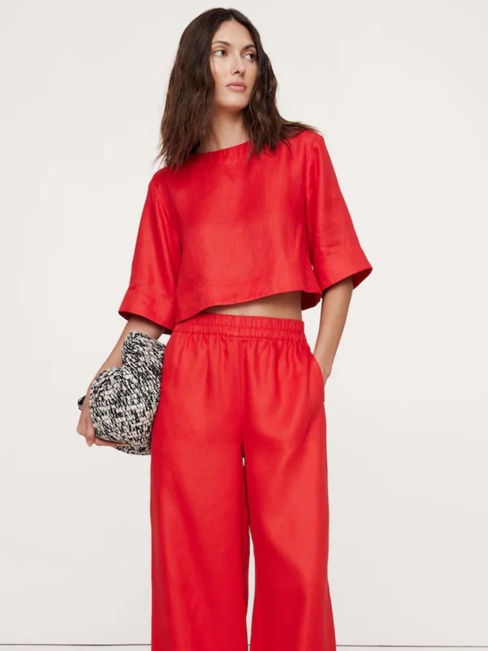 Banana Republic Linen Boat-Neck Cropped Top in Red Size Medium NEW